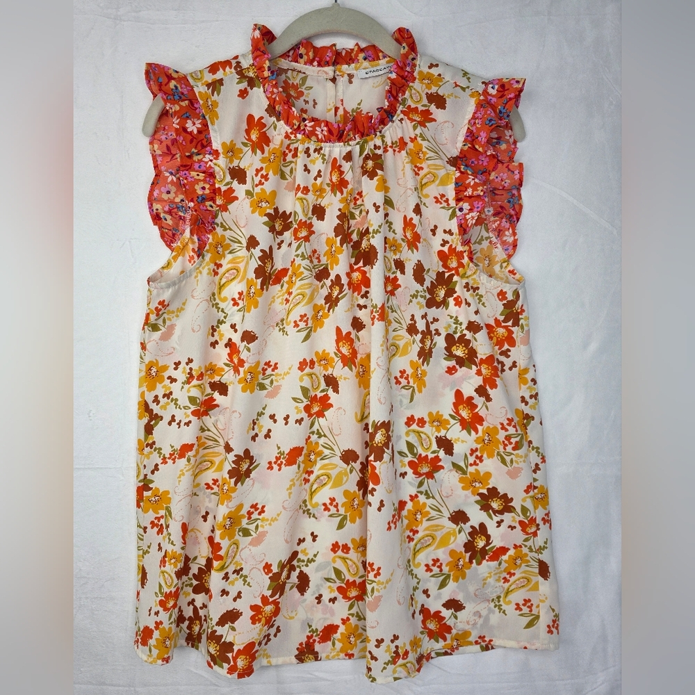 Staccato Floral M Blouse Ruffle Sleeves Multicolor Hippie Festi CC-0979